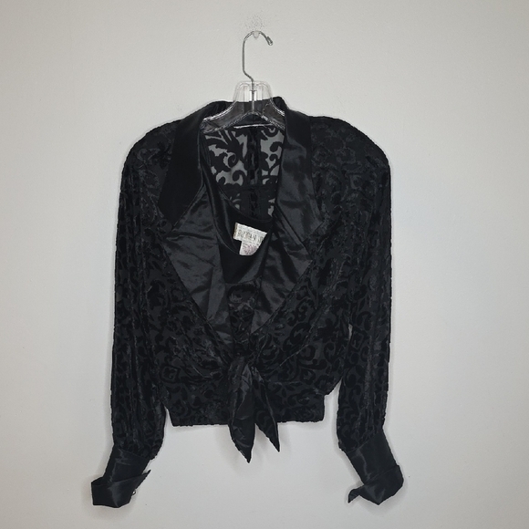 audrey ma Tops - Audrey Ma Black  Sheer 2 Piece Top Set Satin And Sheer Vintage 80s 90s